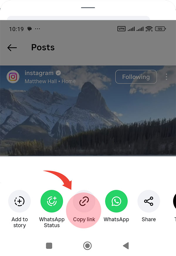 Tap Copy Link option