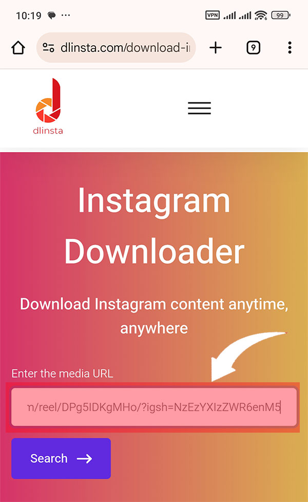 Paste link into downloader
